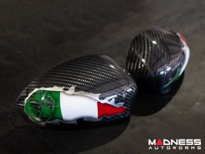 FIAT 500 Mirror Covers - Carbon Fiber - Italian Flag w/ Black Scorpion